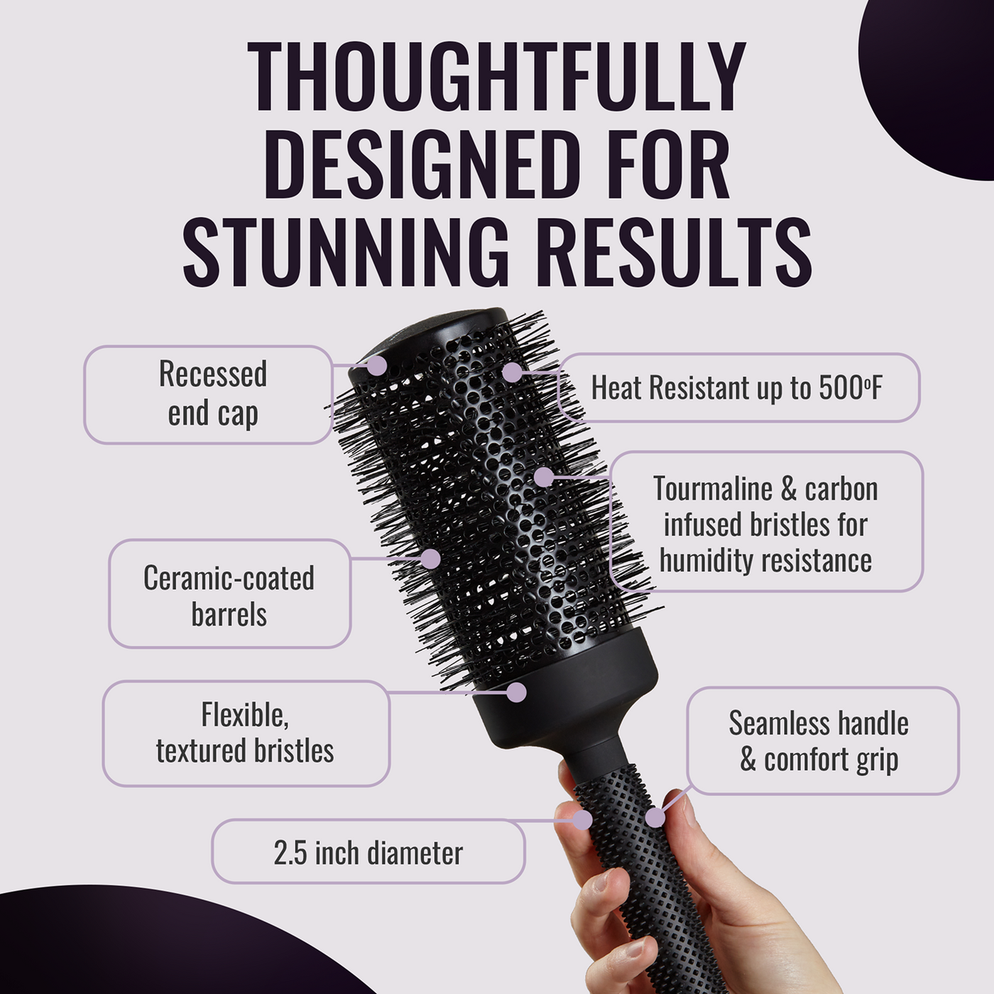 ER65 Ionic Ceramic Round Hair Brush ER65 IONIC CERAMIC ROUND HAIR BRUSH – REVOLUTION SALON main image 3