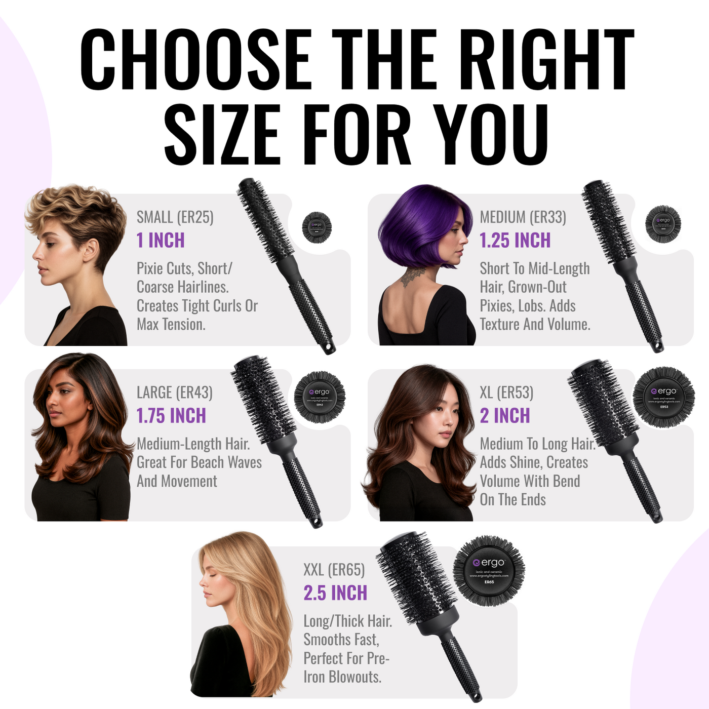 ER65 Ionic Ceramic Round Hair Brush ER65 IONIC CERAMIC ROUND HAIR BRUSH – REVOLUTION SALON main image 2